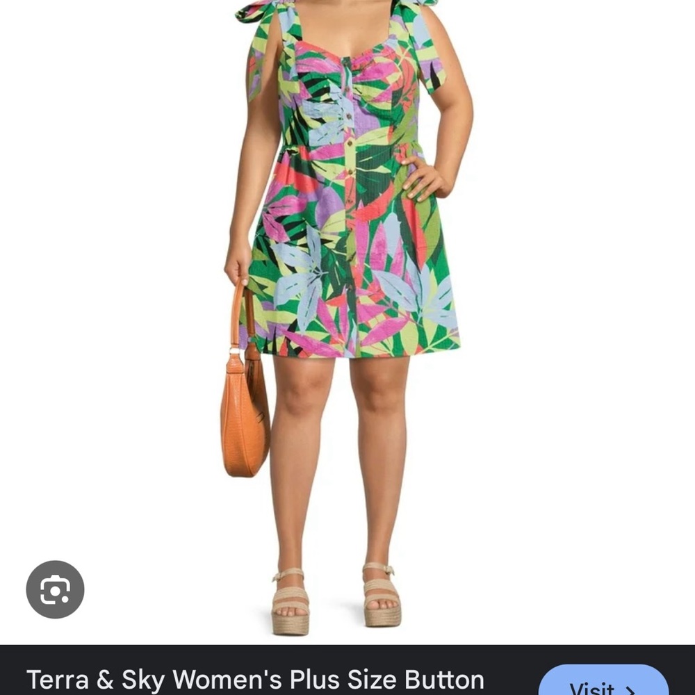 Terra & Sky Women's Tropical Print Dress - Green, Pink, Blue NWT 14W